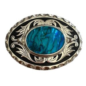 Silver & Blue Oval Western Style Unisex Belt Buckle Streetwear